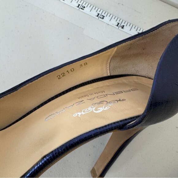 Brenda Zaro Blue Metallic Textured Leather Pump Heels Made In Spain Size 38 - Picture 6 of 15